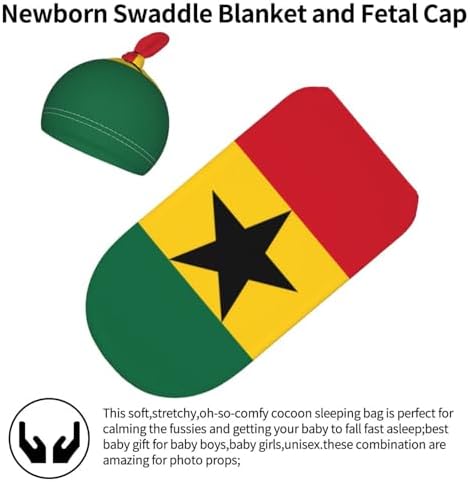 Flag of Ghana Print Newborn Swaddle Blanket with Beanie Set