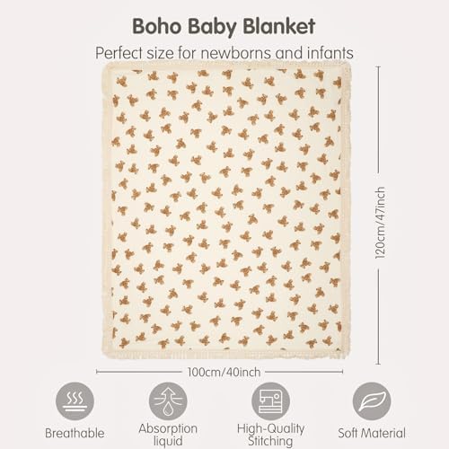 Insular Cotton Muslin Baby Blanket with Tassel - 47x40
