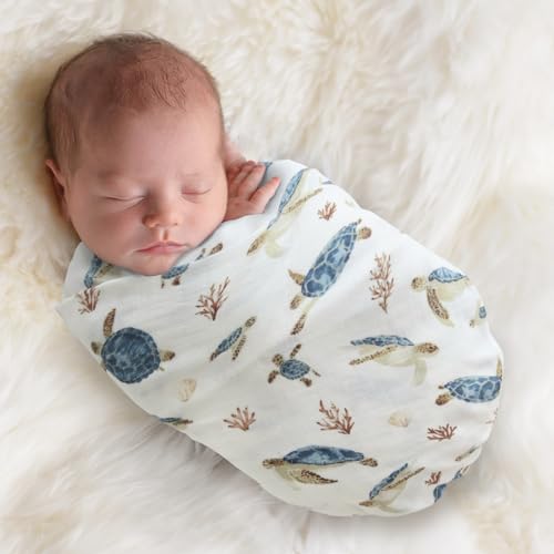 LifeTree Baby Swaddle Blanket 47 x 47 Sea Turtle Print