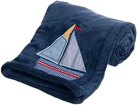 Danica Plush Baby Blanket Navy Sailboat