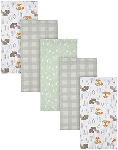 Gerber Woodland White Flannel Swaddle Blankets 5 Count