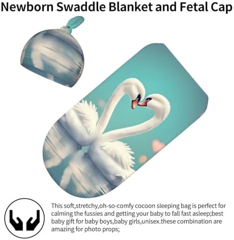 LiuMng Love Print Newborn Swaddle with Beanie Set