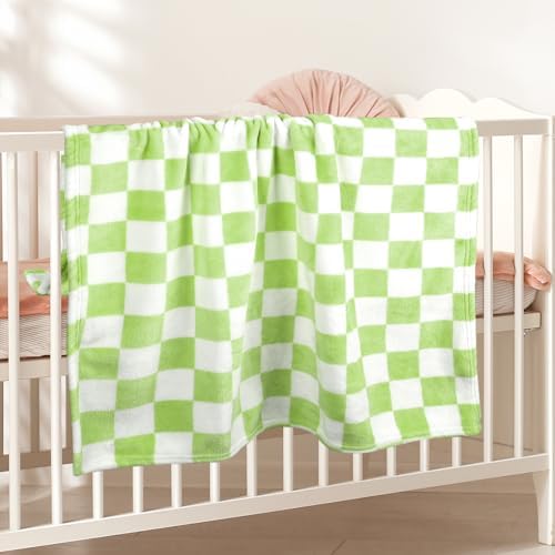 GreatBba Plush Checkered Baby Blanket - 30x40 Wine Green White