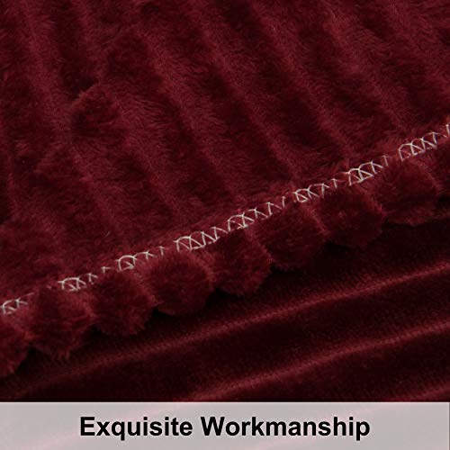 NTBAY Flannel Fuzzy Toddler Blanket - Reversible Stripes Wine Red 30x40 Inches