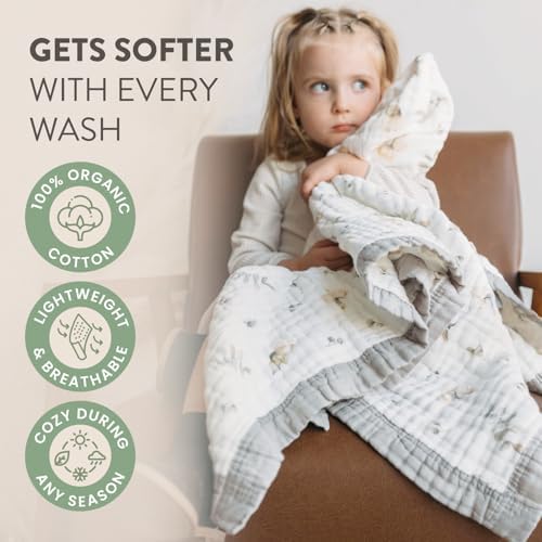 Natchiketa Organic Cotton Muslin Blanket - 10 Layers Soft Baby Quilt for Swaddling