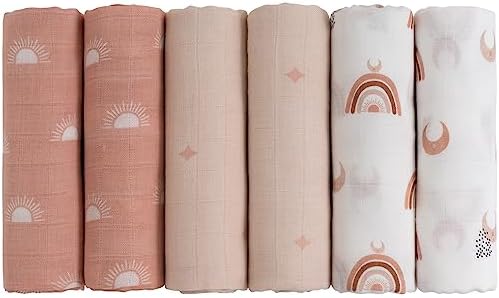 GLLQUEN BABY Swaddle Blanket 6 Pack Sun Pattern
