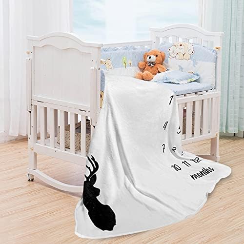 Tebaby Baby Milestone Blanket - Neutral Personalized Deer Antlers Nursery Decor