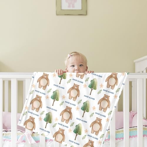 Custom Name Baby Blanket Bear Personalized Gift for Baby