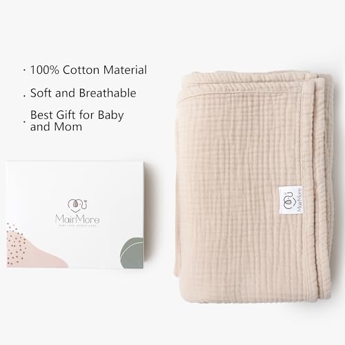 MairMore Muslin Baby Blanket - Soft Ivory 47x47 Inch Neutral Swaddling
