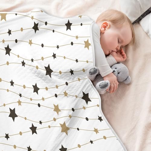 BOESI Black and Gold Striped Stars Baby Blanket
