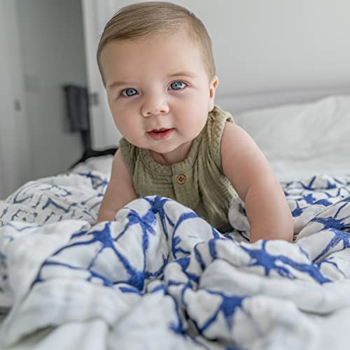 aden anais Silky Soft Bamboo Muslin Blanket - 100 Viscose Indigo Shibori Blue