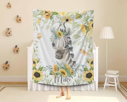 Customized Zebra Sunflower Baby Blanket with Name