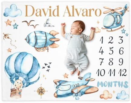 Mamatety Monthly Baby Milestone Blanket with Name and Photo