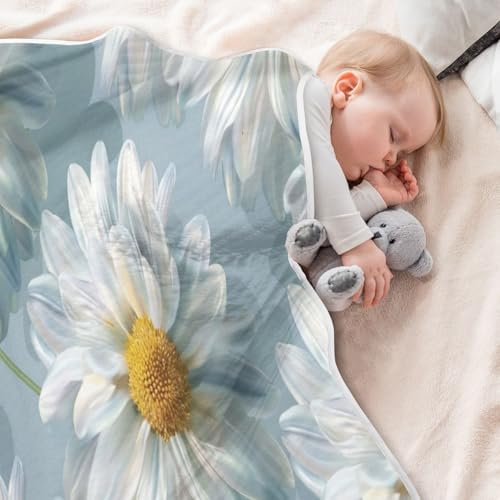 Super Soft Baby Blanket with White Flowers for Boys Girls
