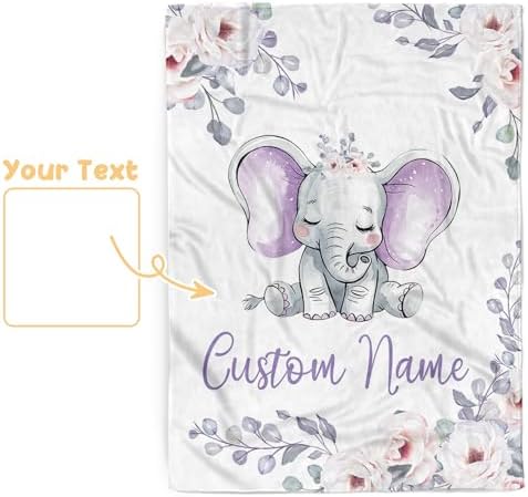 Custom Baby Blanket with Name Purple Elephant Double Layer Dotted Swaddle Blanket
