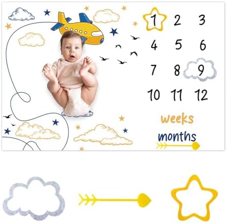 CSFOTO Airplane Baby Milestone Blanket 60 x 40 with Frames