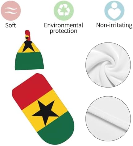 Flag of Ghana Print Newborn Swaddle Blanket with Beanie Set