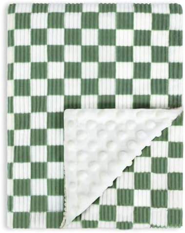 BEILIMU 3D Checkerboard Toddler Blanket Sage Green 30x40 Inches