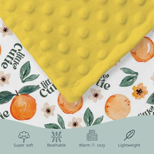 Orange Fruit Floral Mink Baby Blanket with Dotted Backing