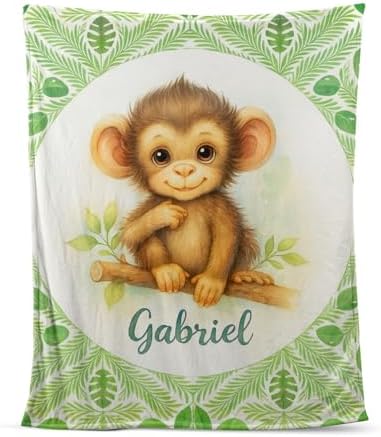 Zocoshi Personalized Baby Blanket with Name Jungle Monkey Throw for Boys Girls