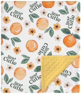 Orange Fruit Floral Mink Baby Blanket with Dotted Backing