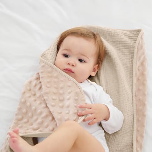 Susurration Baby Blanket Soft Minky with Muslin Front Dotted Fleece Back