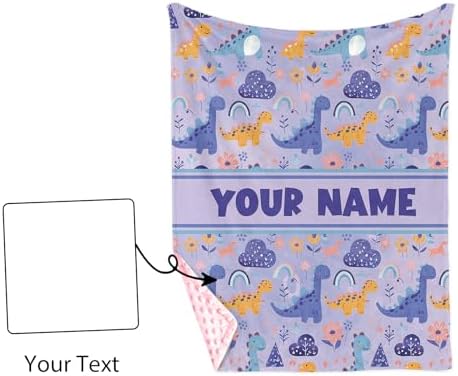 Personalized Baby Blanket for Girls with Purple Dinosaur Pattern
