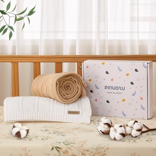 Baby Blanket Cable Knit Cotton Swaddle Neutral White Beige