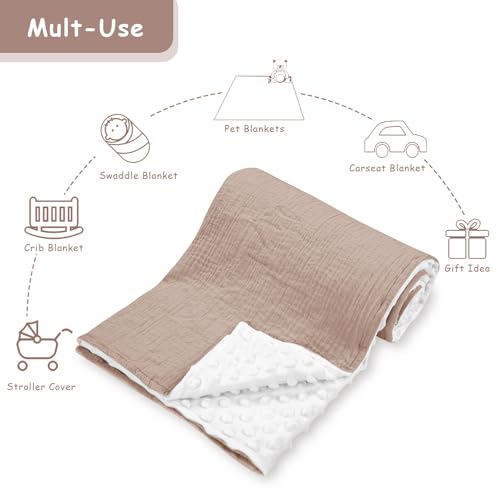 Man Fai Sky Baby Blankets - Breathable Muslin Dotted Wool 30x40 Inch Khaki