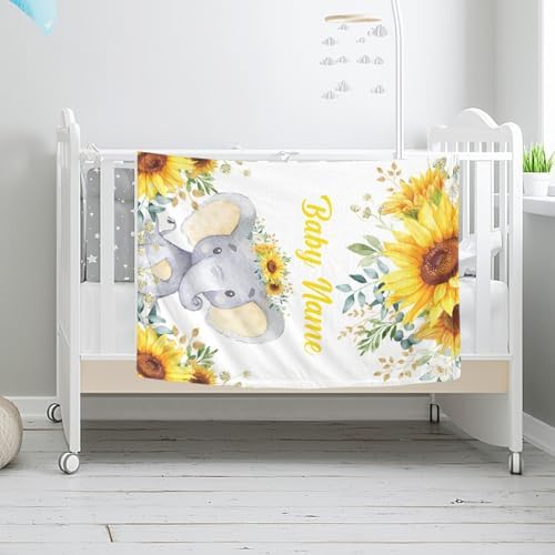 Custom Elephant Baby Blanket with Name - Soft Fleece Blanket for Newborn