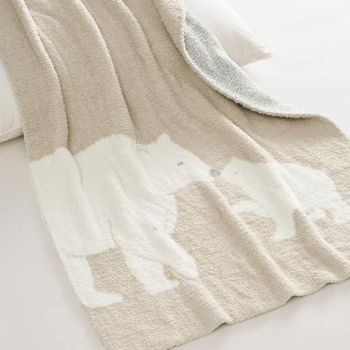EVERGRACE Soft Plush Baby Blanket with Bear Pattern