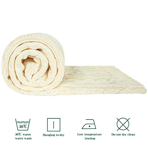 NTBAY 100 Pure Cotton CableKnit Toddler Blanket 30x40 Ivory