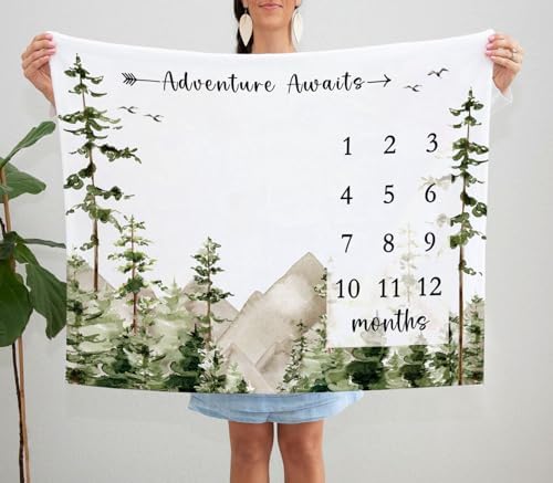 Yuzioey Milestone Blanket with Birth Stats 50x40 Green
