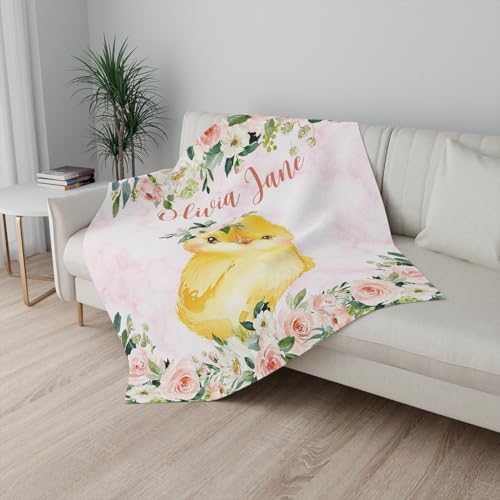 Personalized Name Baby Blanket with Pink Floral Design