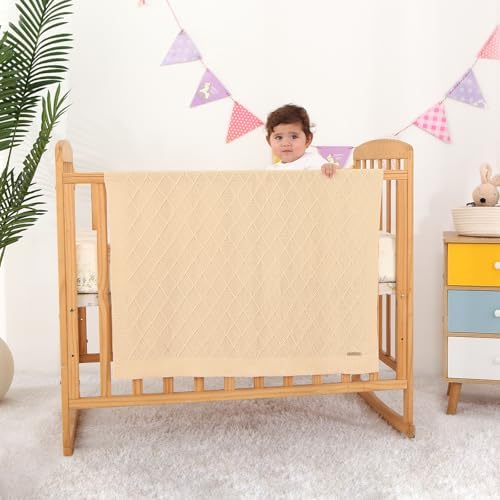 Pinuotu Knitted Cotton Baby Blanket 31x40 Inch Neutral Swaddle for Newborns
