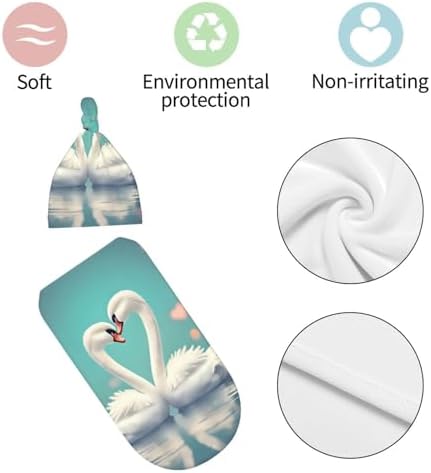LiuMng Love Print Newborn Swaddle with Beanie Set