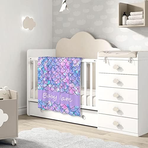 KILOWR Personalized Mermaid Scales Baby Blanket for Girls