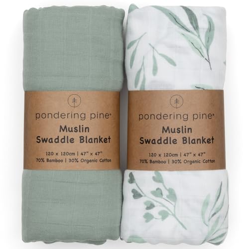 Organic Baby Muslin Swaddle Blankets 2 Pack - Soft Breathable Boho Style