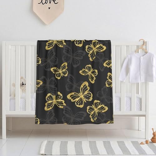 Salelf Golden Glitter Butterflies Baby Blanket 30x40 Inch 1
