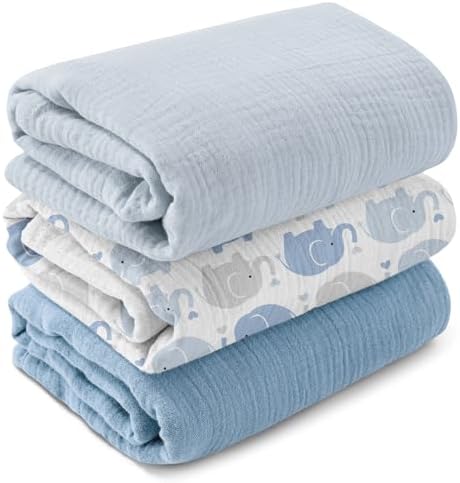 GLLQUEN BABY Muslin Swaddle Blankets 3-Pack