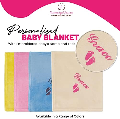 Personalized Passion Baby Blanket - Custom Name and Feet Design 28x40 Cream