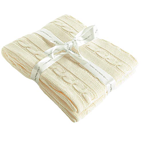 NTBAY 100 Pure Cotton CableKnit Toddler Blanket 30x40 Ivory