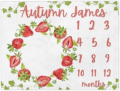 Personalized Baby Growth Tracker Blanket for Girls with Strawberry Design