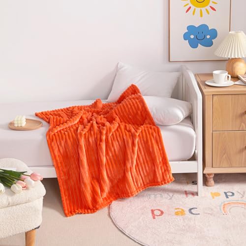 NTBAY Flannel Fuzzy Toddler Blanket Reversible Stripes Design 30x40 Inches Orange
