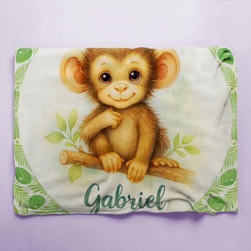Zocoshi Personalized Baby Blanket with Name Jungle Monkey Throw for Boys Girls