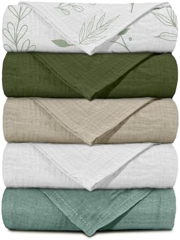 LYRICHOM Muslin Swaddling Blankets 5 Pack Neutral for Newborn Boys Girls