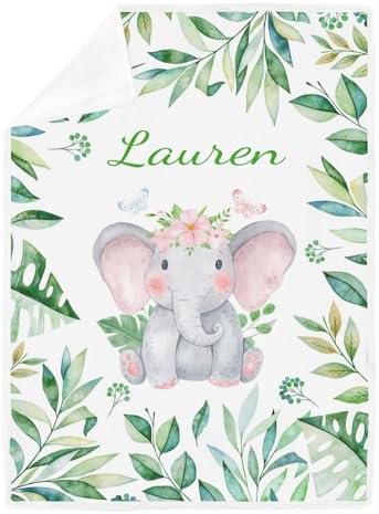 Deven Green Leaves Elephant Cooling Blanket for Toddler Customized 30x40 Inch