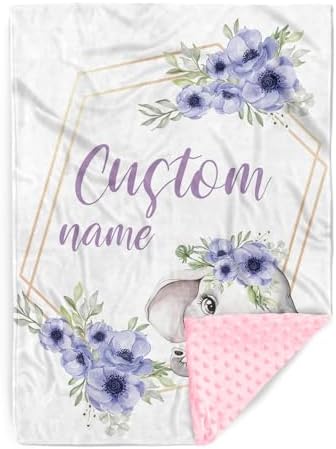 YISMEET Personalized Baby Blanket with Name Elephant Theme