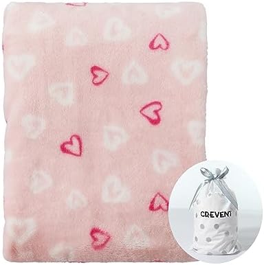 CREVENT 30 x 40 Cozy Plush Fluffy Warm Fleece Blanket - Pink Heart