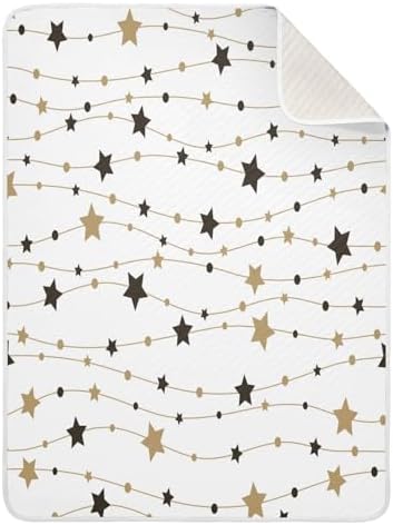 BOESI Black and Gold Striped Stars Baby Blanket
